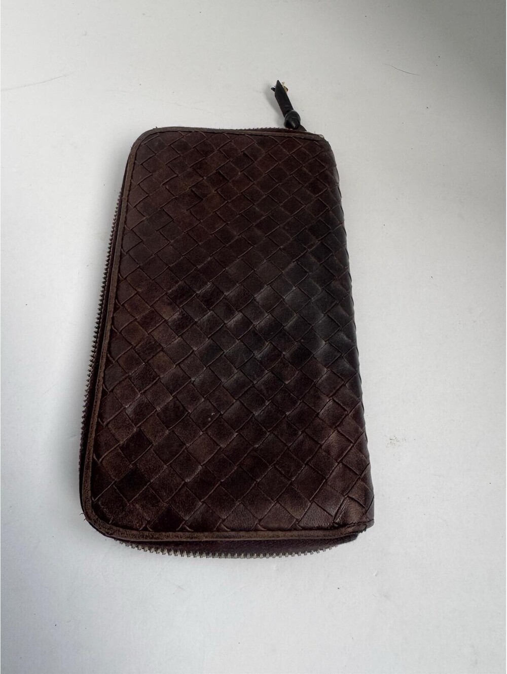 Bottega Veneta Intrecciato Zip‑Around Wallet — Dark Brown Fondant/Ebano Leather